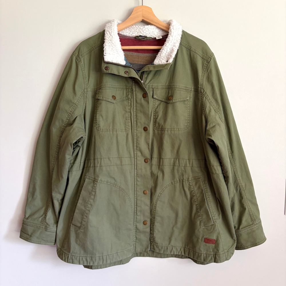 LL Bean Womens Chore Barn Coat Jacket Size 2X Olive Green Flannel Lined Utility